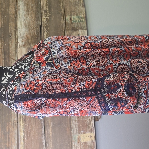 FOCUS Studio Bohemian Print Dress in Orange and Blue, Off Shoulder, Size 8 - Picture 2 of 6